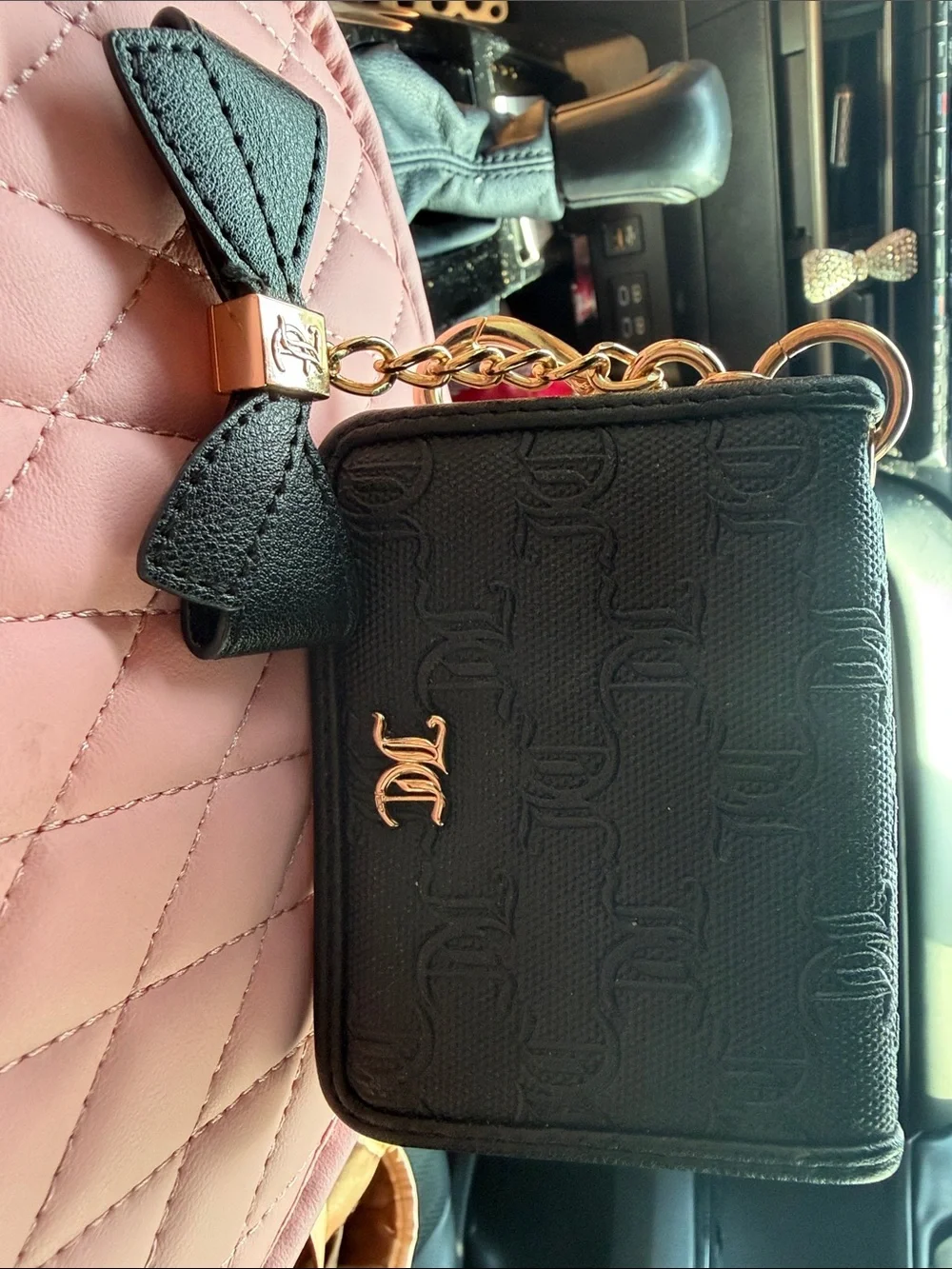 Juicy Couture Black Card Holder Gold Keychain with Pink Card Insert